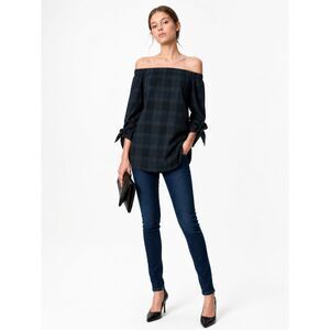 Off Shoulder Plaid Top Tie Sleeve Blouse Blue Green Tunic Chic Minimalist Tibi M